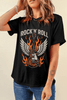 Black Guitar Wings Slogan Print Crew Neck T Shirt
