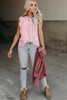 Pink Khaki Striped Crew Neck Ruffled Tank Top