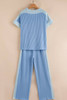 Sky Blue 2-tone Colorblock Patchwork Corded 2pcs Outfit