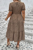 Brown Plus Size Leopard Print Frill Trim Short Sleeve Flared Dress