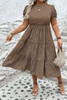 Brown Plus Size Leopard Print Frill Trim Short Sleeve Flared Dress