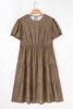 Brown Plus Size Leopard Print Frill Trim Short Sleeve Flared Dress