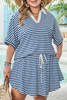 Blue Stripe Short Sleeve Collared V Neck Top Plus Size Short Set Blue Stripe Short Sleeve Collared V Neck Top Plus Size Short Set