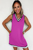 Purple Orchid Color Contrast Trim V Neck Shift Sleeveless Mini Dress