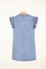 Beau Blue Double Ruffled Sleeves Buttoned A-line Collared Mini Denim Dress