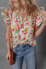 Multicolour Allover Floral Printed Flutter Sleeve Split Neck Blouse Multicolour Allover Floral Printed Flutter Sleeve Split Neck Blouse
