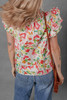 Multicolour Allover Floral Printed Flutter Sleeve Split Neck Blouse Multicolour Allover Floral Printed Flutter Sleeve Split Neck Blouse