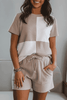Jet Stream Textured Colorblock Patchwork Tee and Shorts Set