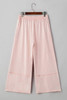 Pink Flower Patch Mineral Washed Terry Knit Cropped Wide Leg Pants Pink Flower Patch Mineral Washed Terry Knit Cropped Wide Leg Pants