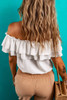 White Off Shoulder Ruffle Knotted Detail Swiss Dot Blouse