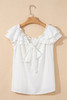 White Off Shoulder Ruffle Knotted Detail Swiss Dot Blouse