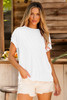 White Textured Knit Exposed Stitching T-shirt