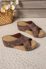 Coffee Criss Cross Cut Out PU Leather Wedge Slippers