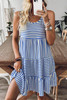 Sky Blue Stripe U Neck Sleeveless Loose Fit Mini Dress