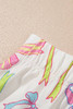 White Cheerful Bow Print Elastic Pull On Casual Shorts