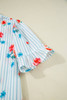 Sky Blue Stripe Floral Pattern Ruffle Short Sleeve Belted Mini Dress
