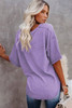 Purple Exposed Seam Half Sleeve Knitted V Neck Textured Top