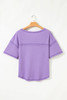 Purple Exposed Seam Half Sleeve Knitted V Neck Textured Top