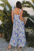 Sky Blue Floral Print Self-tie Straps Flowy Ruffle Long Dress Sky Blue Floral Print Self-tie Straps Flowy Ruffle Long Dress