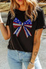 Black Rhinestone Stars and Stripes Bow Graphic Independence Day T Shirt Black Rhinestone Stars and Stripes Bow Graphic Independence Day T Shirt