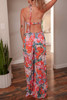 Multicolour Floral Print Smocked Halter Neck Sleeveless Wide Leg Jumpsuit