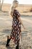 Red Western Aztec Printed Long T-shirt Dress
