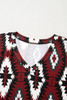 Red Western Aztec Printed Long T-shirt Dress