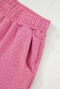 Pink Textured V Neck T Shirt and Shorts Set