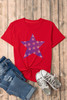 Red Rhinestone Star Pattern Independent Day T Shirt