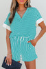 Sky Blue Stripe V Neck Tee and Casual Short Set