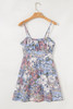 Sky Blue Floral Tiered Patchwork Spaghetti Strap Vacation Dress