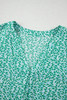 Green Notched V Neck Leopard Ruffle Short Sleeve Blouse Green Notched V Neck Leopard Ruffle Short Sleeve Blouse