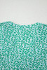 Green Notched V Neck Leopard Ruffle Short Sleeve Blouse