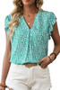 Green Notched V Neck Leopard Ruffle Short Sleeve Blouse Green Notched V Neck Leopard Ruffle Short Sleeve Blouse