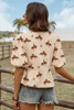 Apricot Cowboy Print Puff Sleeve Bowknot Peplum Blouse