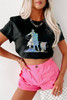 Black Laser Western Cowboy Graphic Crewneck Tee Black Laser Western Cowboy Graphic Crewneck Tee
