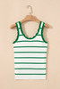 Bright Green Striped Scalloped Edge U Neck Sleeveless Sweater Vest
