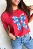Red Rugby Bowknot Graphic Crew Neck Tee