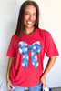 Red Rugby Bowknot Graphic Crew Neck Tee