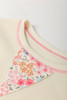 Beige Floral Patchwork Chest Pocket Wide Sleeve Waffle T Shirt Beige Floral Patchwork Chest Pocket Wide Sleeve Waffle T Shirt