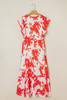 Red Floral Print Trimmed V Neck Ruffle Sleeve Long Dress