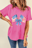 Sachet Pink Dual American Flag Bow Printed Casual T Shirt Sachet Pink Dual American Flag Bow Printed Casual T Shirt