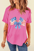 Sachet Pink Dual American Flag Bow Printed Casual T Shirt Sachet Pink Dual American Flag Bow Printed Casual T Shirt