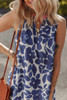 Blue Floral Sleeveless Colorblock Notched V Neck Mini Dress
