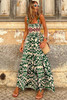Green Western Aztec Shirred A-line Sleeveless Maxi Dress