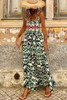Green Western Aztec Shirred A-line Sleeveless Maxi Dress
