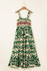 Green Western Aztec Shirred A-line Sleeveless Maxi Dress