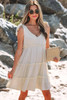 Oatmeal Solid Color Tied Straps Ruffle Tiered Mini Dress