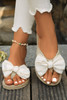 White Stitched Bow Decor Straw Woven Flip Flop Slippers
