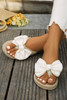 White Stitched Bow Decor Straw Woven Flip Flop Slippers